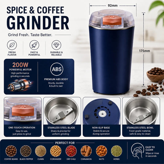Compact Electric Spice & Coffee Grinder – 200W Multi-Purpose Grinder