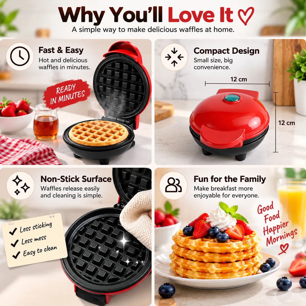 Electric Mini Waffle Maker – Compact 4" Non-Stick Breakfast Maker
