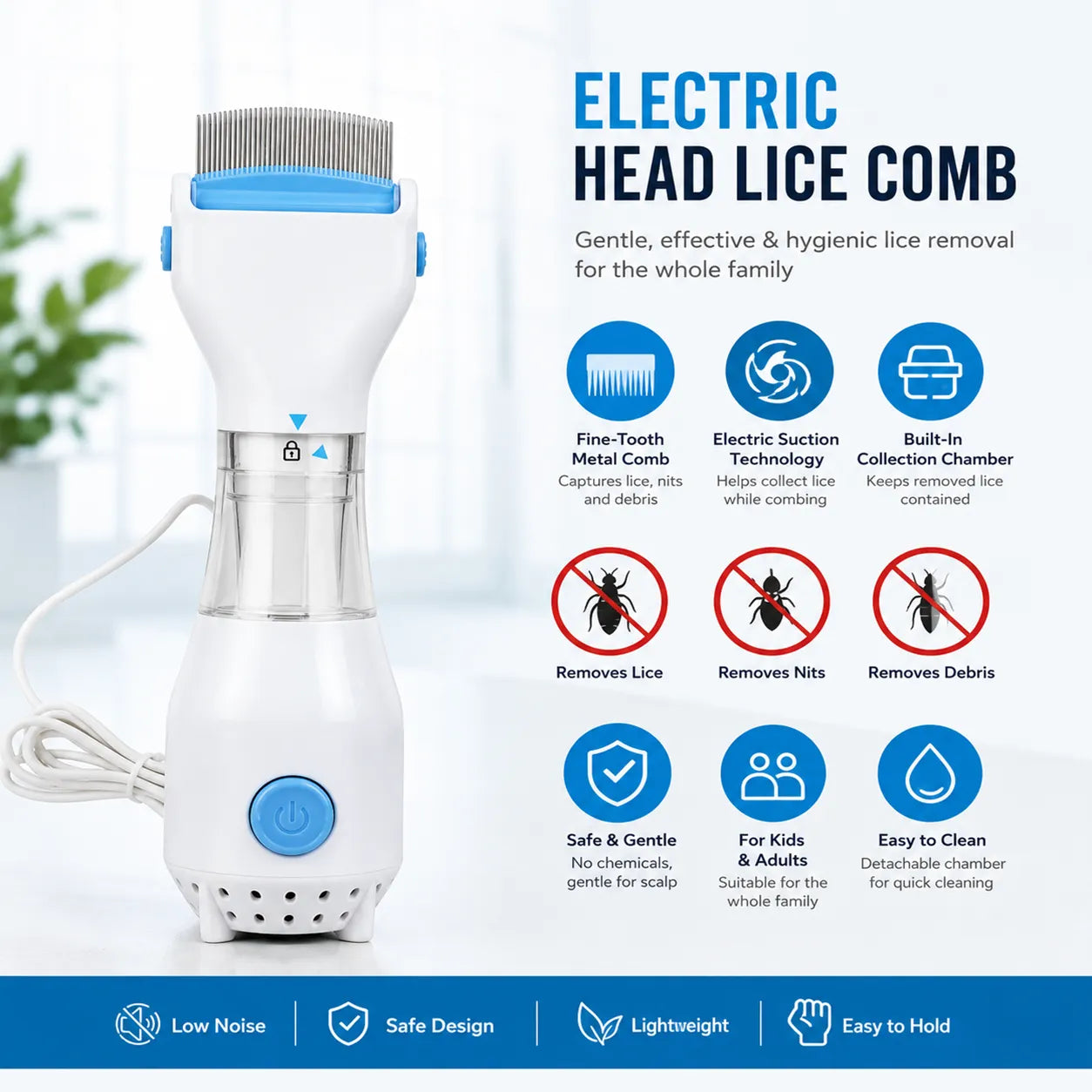 Electric Head Lice Remover Comb with Suction - Chemical-Free Lice & Nit Removal Tool UAE