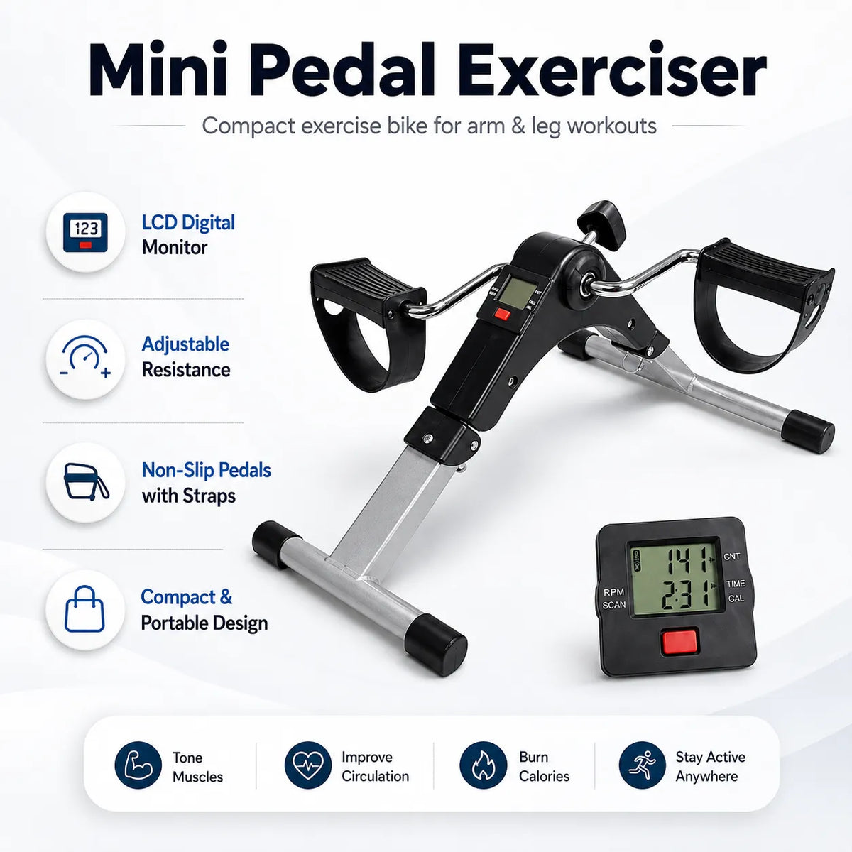 Mini Portable Exercise Bike with LCD Display