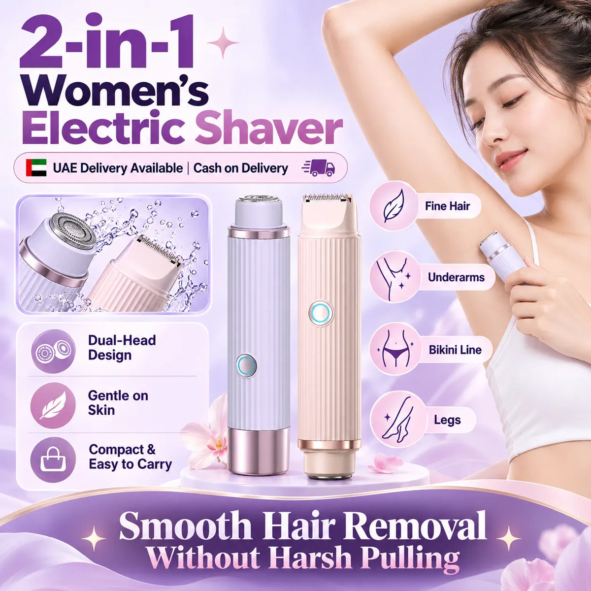 2-in-1 Women’s Electric Razor & Bikini Trimmer – Wet & Dry Rechargeable Shaver