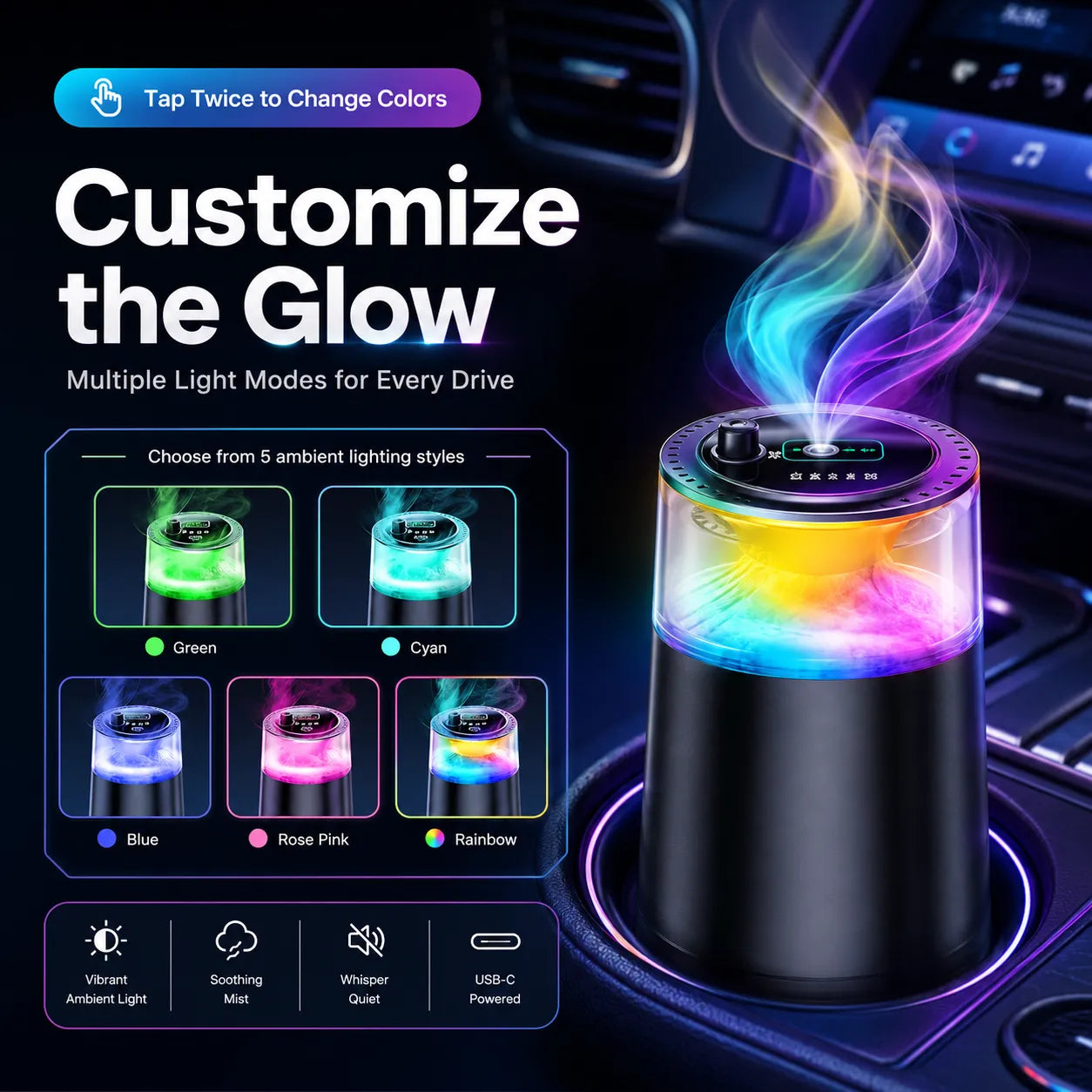 Starry Sky Car Fragrance Diffuser UAE - LED Ambient Light Car Air Freshener for Cup Holder