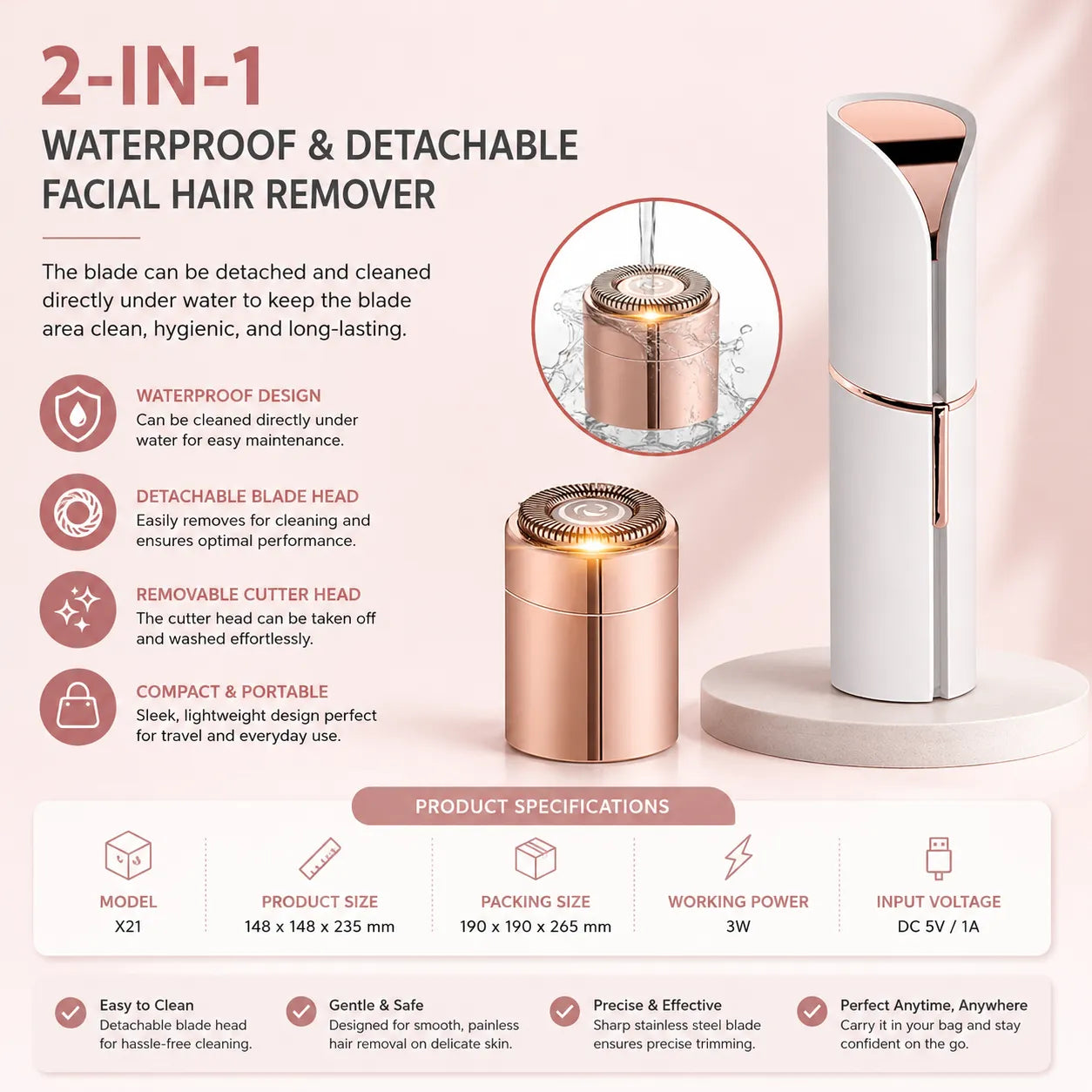 Facial Hair Remover for Women UAE - Lipstick Style Peach Fuzz Trimmer with Built-In Light