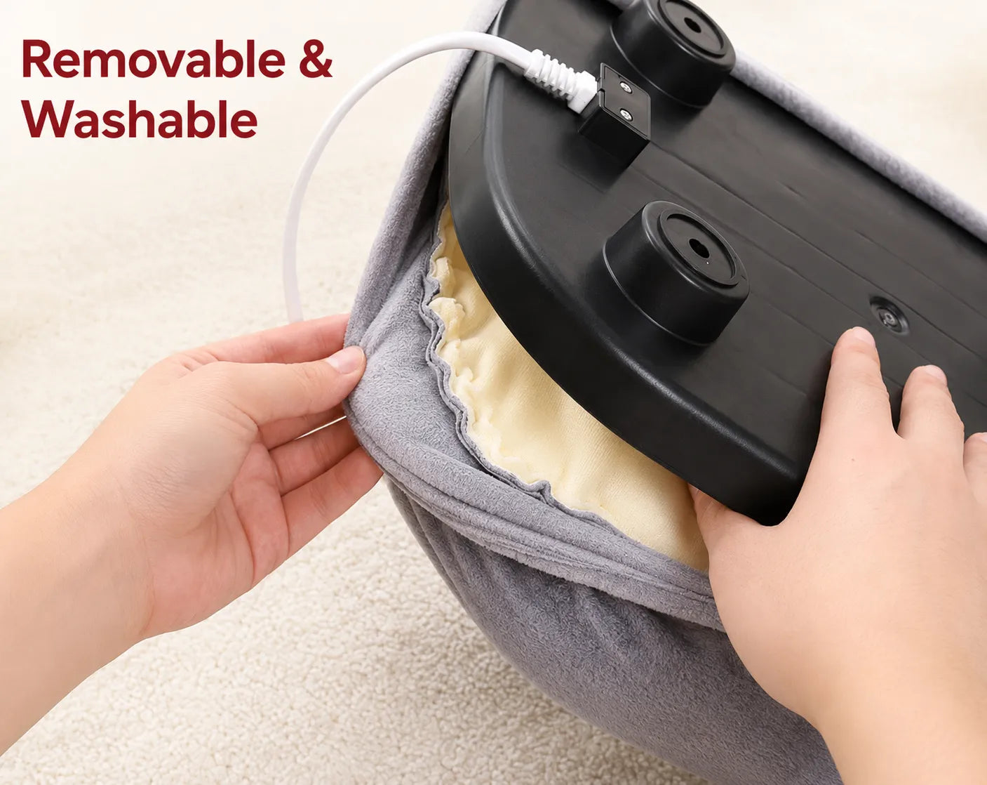Plush Electric Foot Warmer Massager UAE - Heated Grey Foot Cushion with Vibration