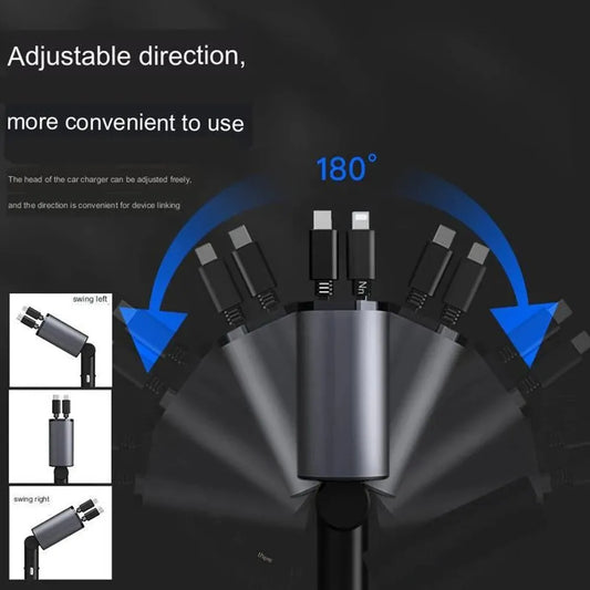 4-in-1 Retractable Car Charger with USB-C Cables UAE - PD Fast Charging Adapter with LED Display
