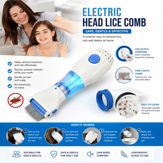 Electric Head Lice Remover Comb with Suction - Chemical-Free Lice & Nit Removal Tool UAE