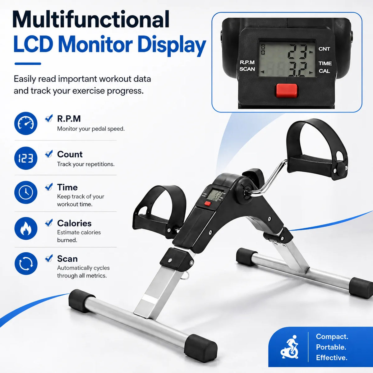 Mini Portable Exercise Bike with LCD Display