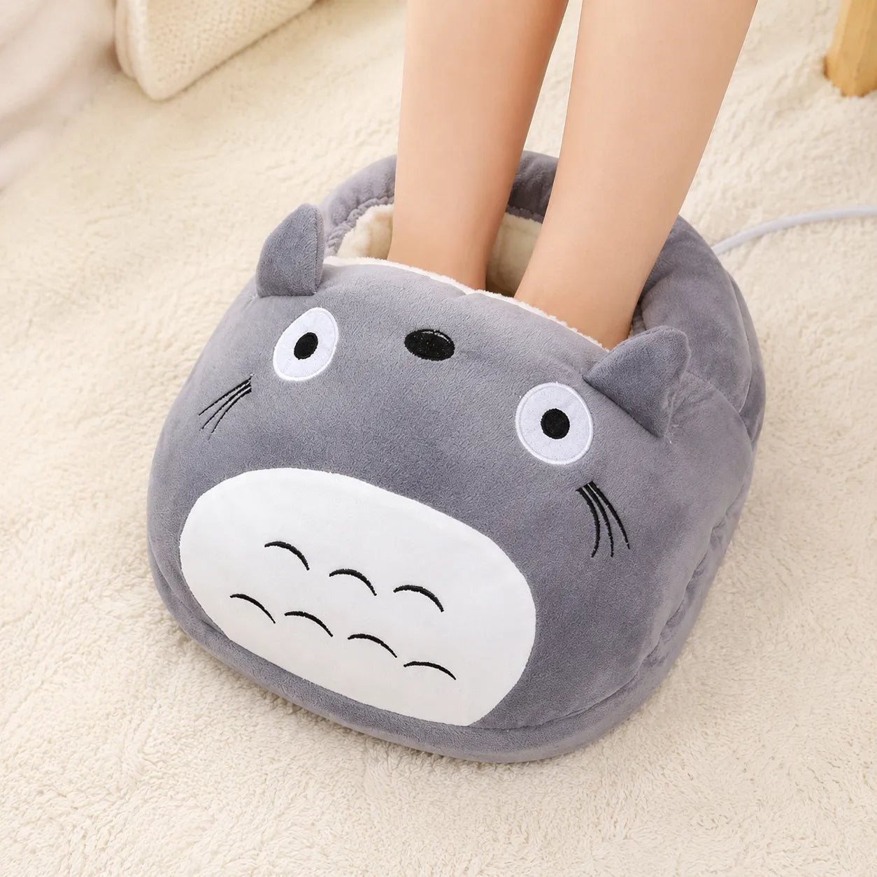 Plush Electric Foot Warmer Massager UAE - Heated Grey Foot Cushion with Vibration