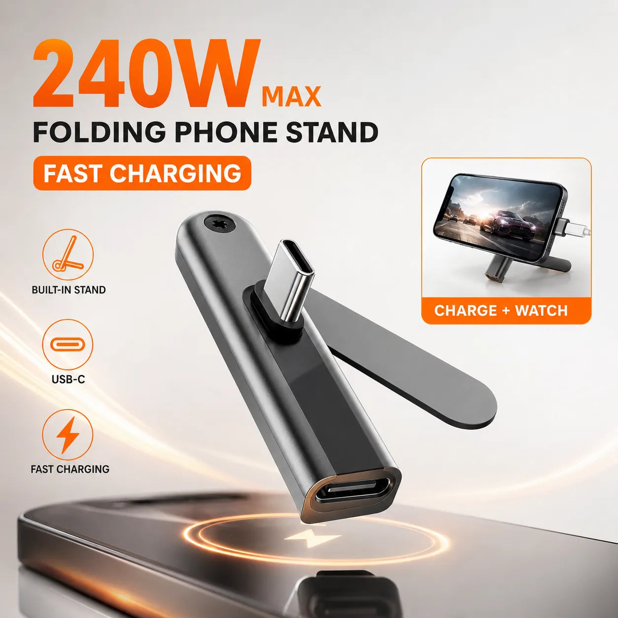 Folding Phone Stand Charging Adapter 240W UAE - USB-C Fast Charging & Data Transfer Stand