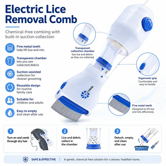 Electric Head Lice Remover Comb with Suction - Chemical-Free Lice & Nit Removal Tool UAE