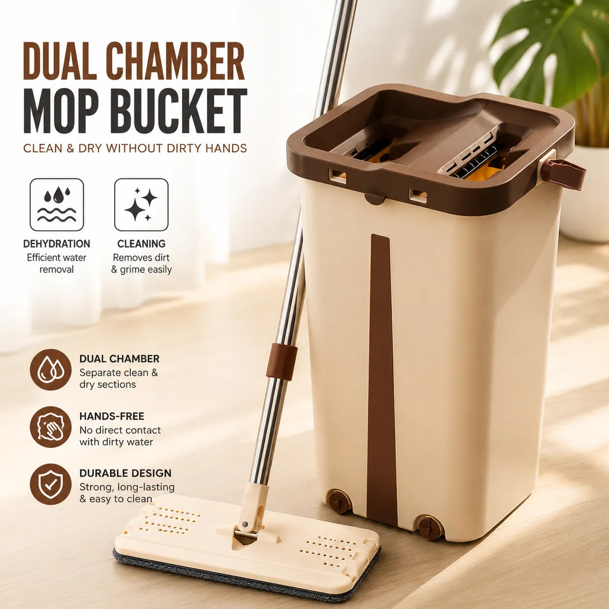 Flat Mop with Dual-Chamber Bucket – Self-Wringing Floor Cleaning Mop UAE