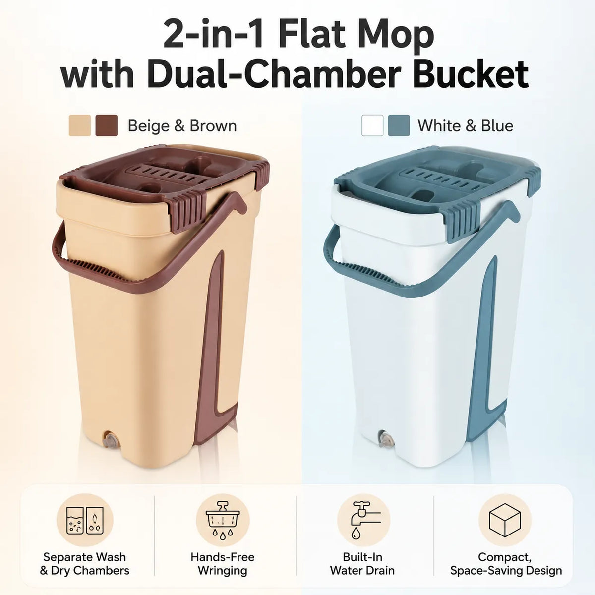 Flat Mop with Dual-Chamber Bucket – Self-Wringing Floor Cleaning Mop UAE