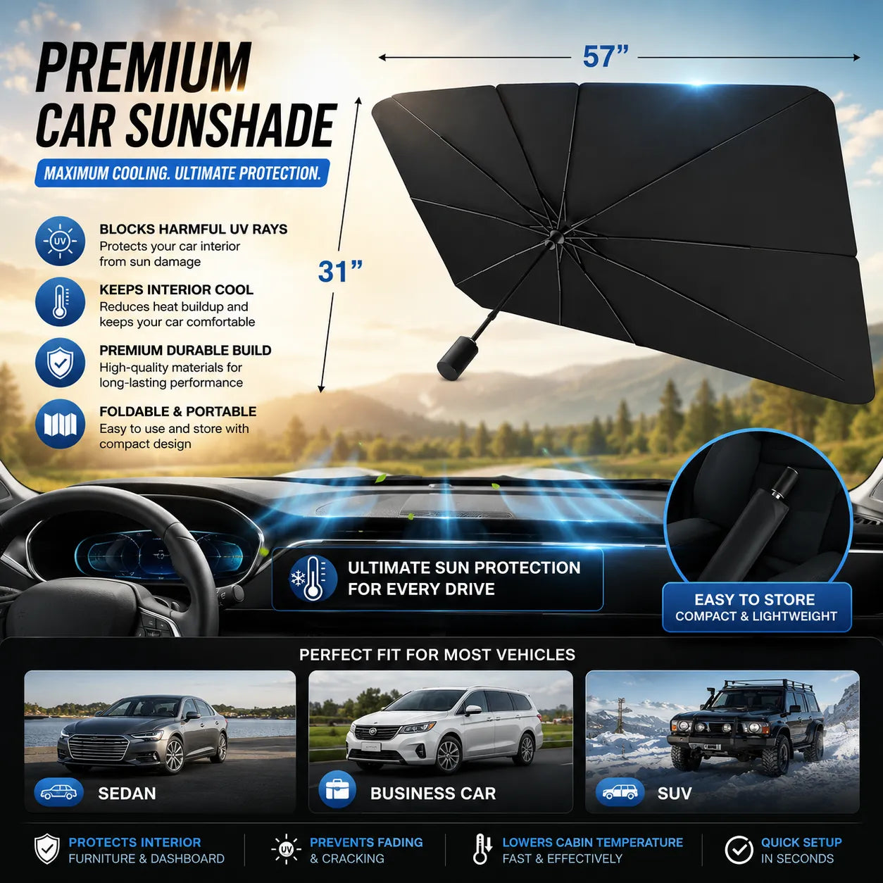 Car Windshield Sun Umbrella – Foldable UV Protection Sunshade for Cars