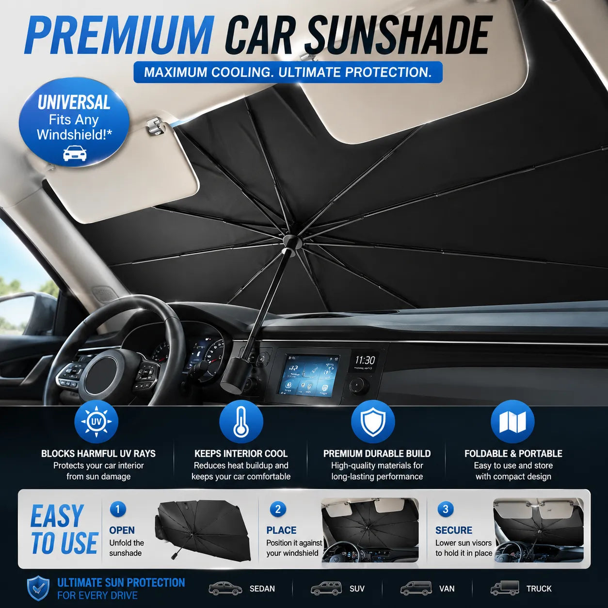 Car Windshield Sun Umbrella – Foldable UV Protection Sunshade for Cars