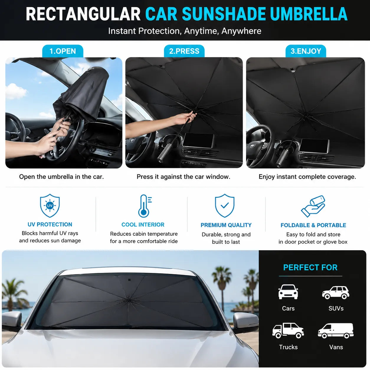 Car Windshield Sun Umbrella – Foldable UV Protection Sunshade for Cars