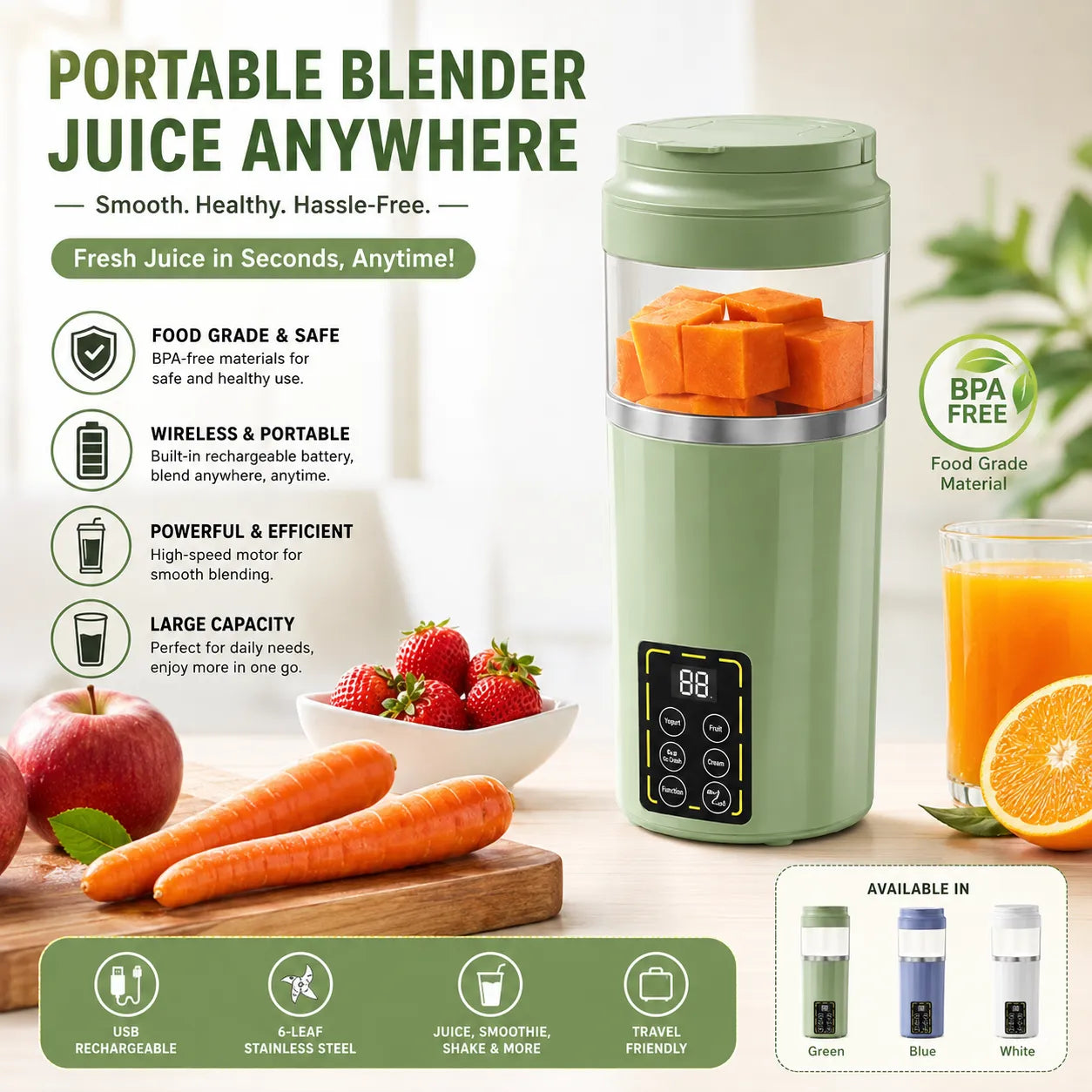 Portable Blender – Fresh Smoothies & Juice Anywhere