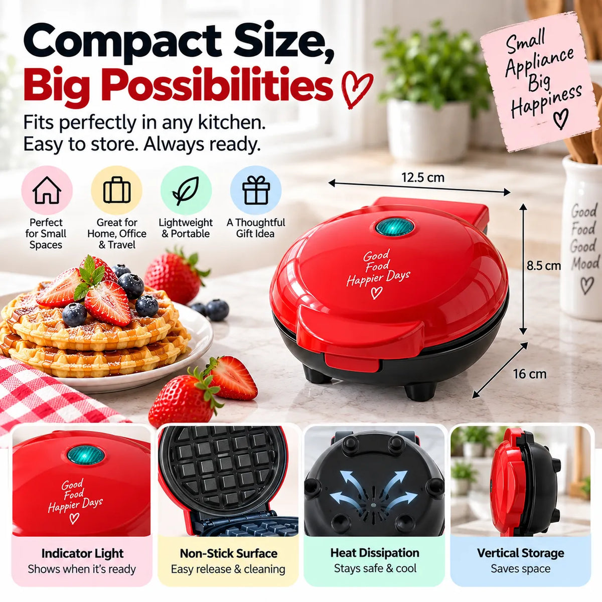 Electric Mini Waffle Maker – Compact 4" Non-Stick Breakfast Maker