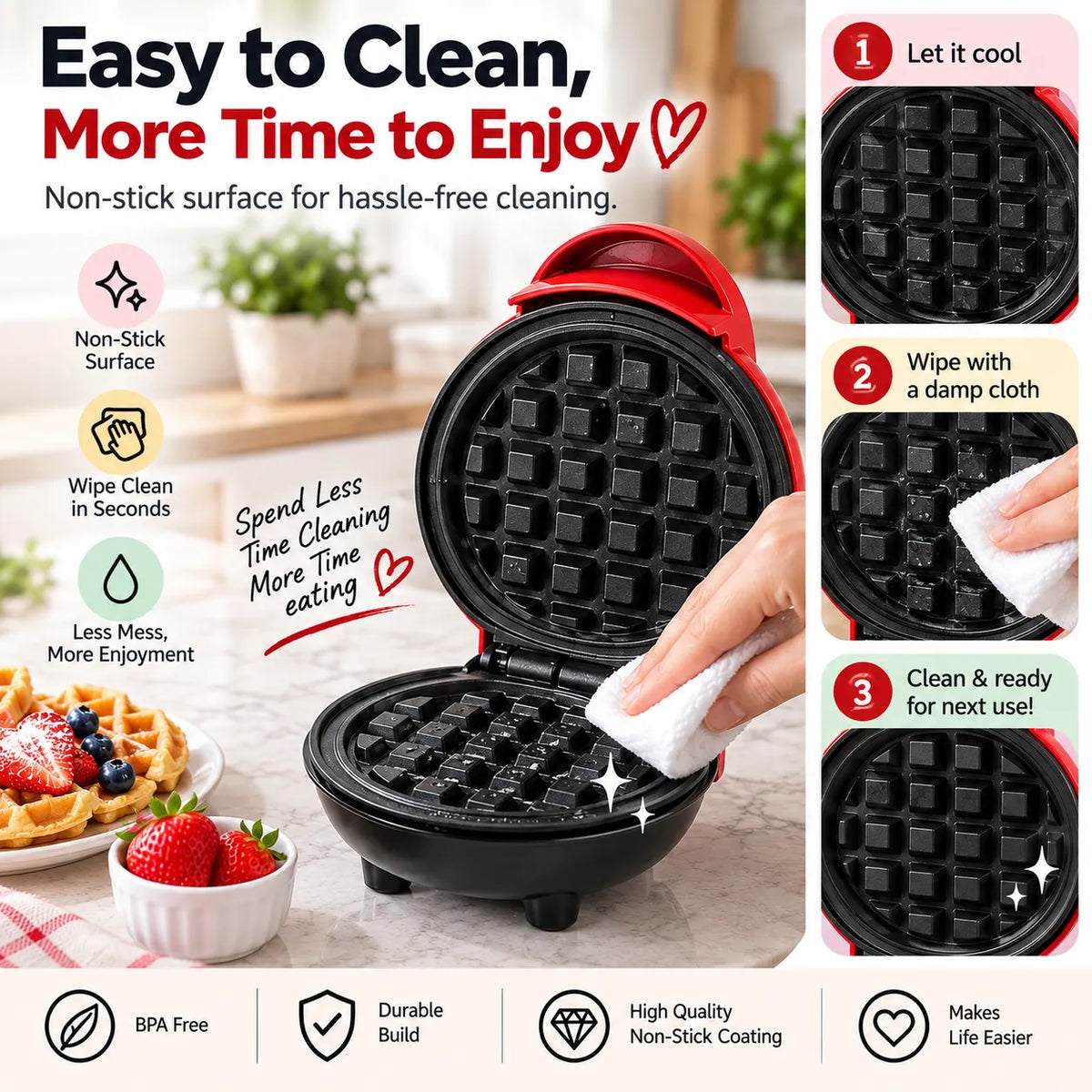 Electric Mini Waffle Maker – Compact 4" Non-Stick Breakfast Maker