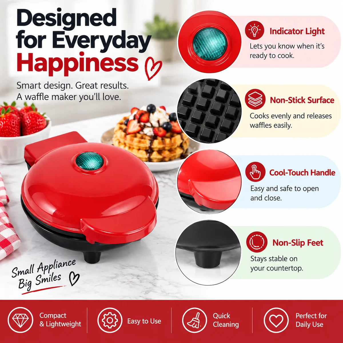 Electric Mini Waffle Maker – Compact 4" Non-Stick Breakfast Maker