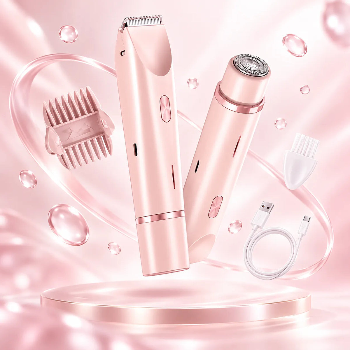 2-in-1 Women’s Electric Razor & Bikini Trimmer – Wet & Dry Rechargeable Shaver