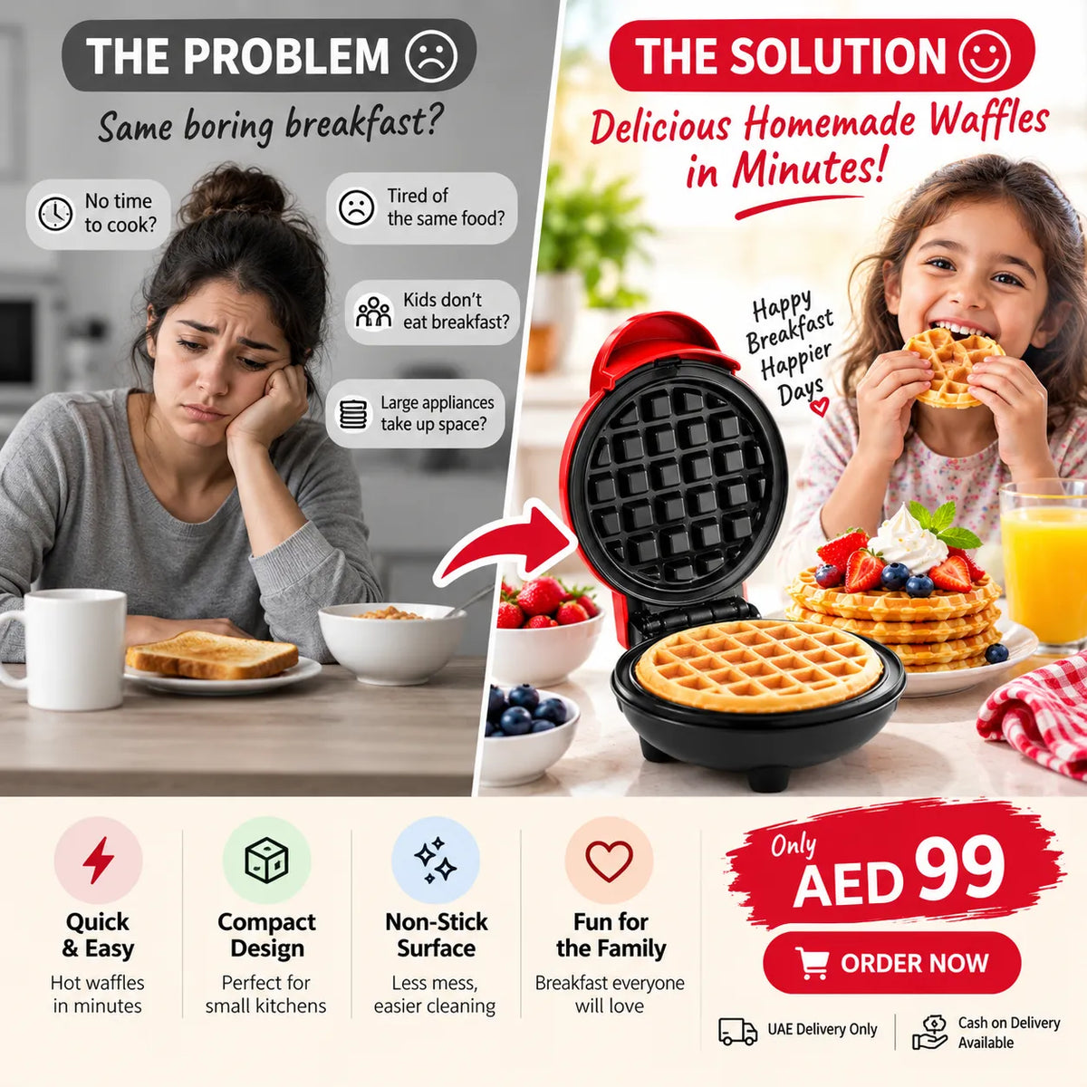 Electric Mini Waffle Maker – Compact 4" Non-Stick Breakfast Maker
