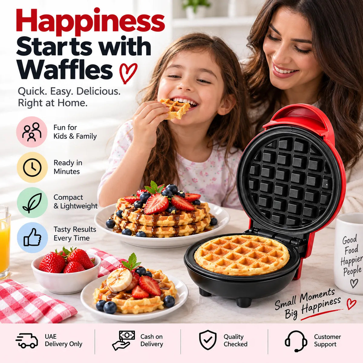 Electric Mini Waffle Maker – Compact 4" Non-Stick Breakfast Maker