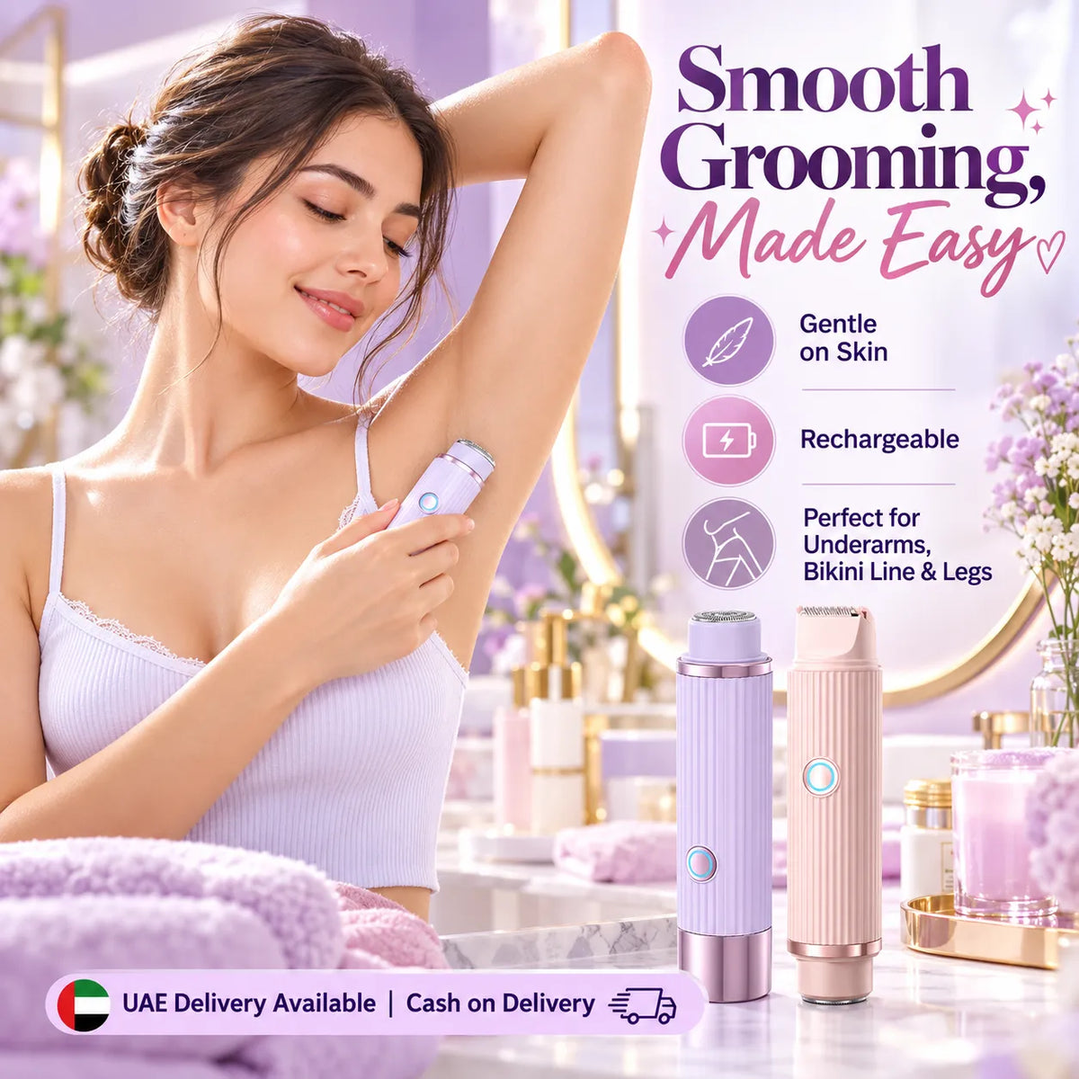 2-in-1 Women’s Electric Razor & Bikini Trimmer – Wet & Dry Rechargeable Shaver